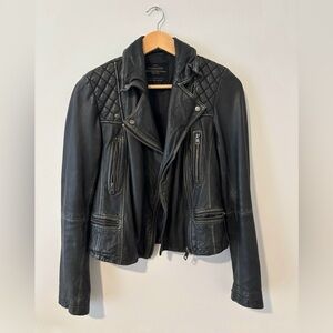 All Saints Quilted Black Leather Jacket